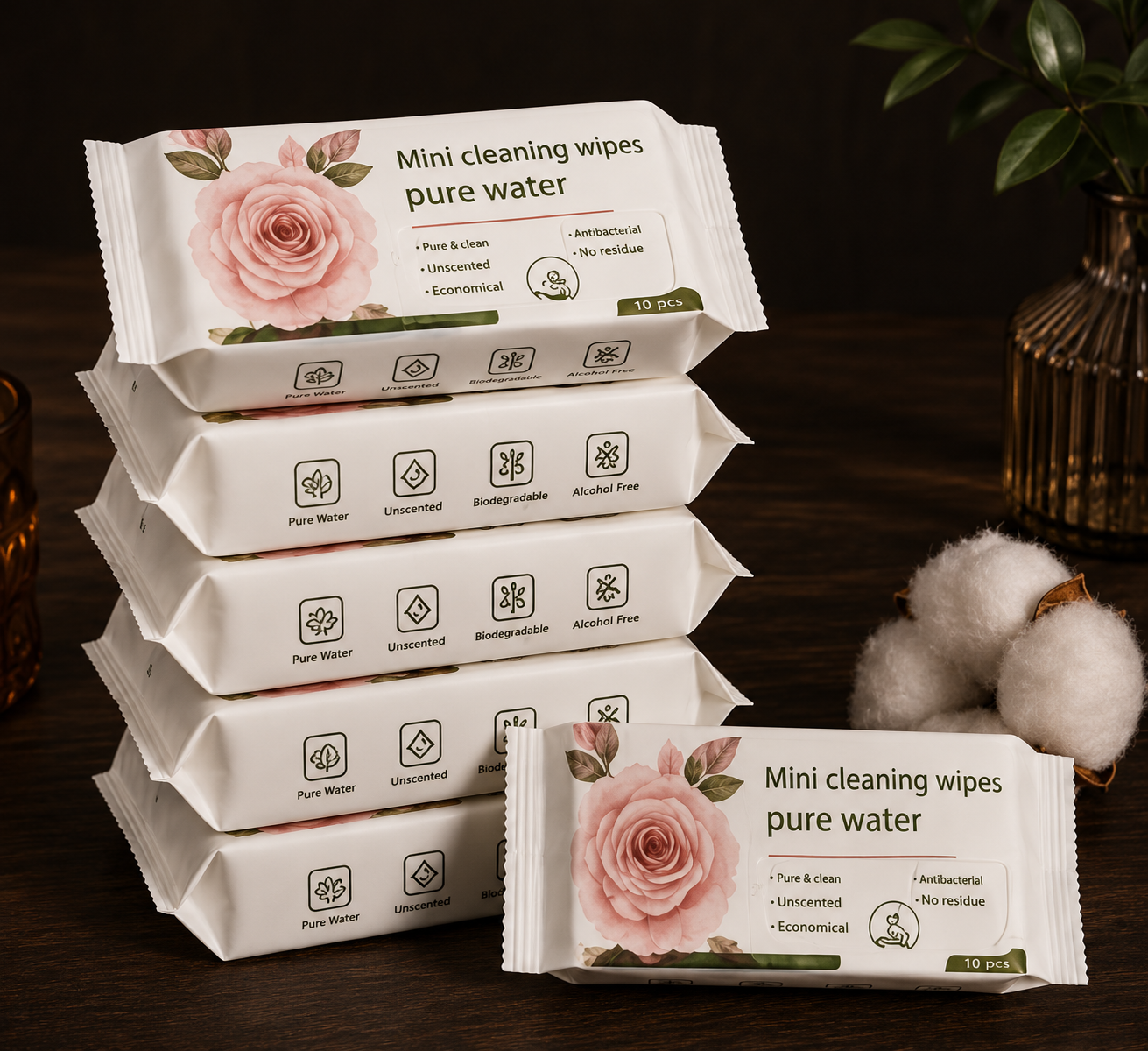 Pure water 64 piece hygienic mini wipes
